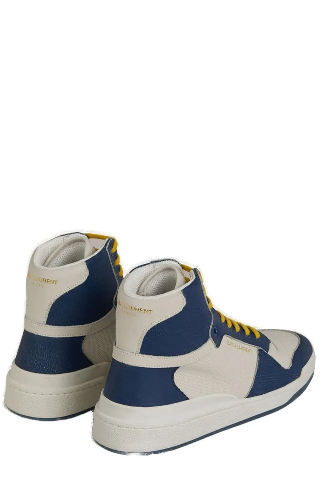 Sneakers by Saint Laurent for men in calf leather & rubber blue & print features an timeless silhouette from the Men's Mid Top Calf Leather & Rubber Sneakers collection, showcasing a signature mid-top style with an timeless finish.
