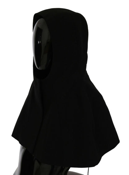 Black Wool Whole Head Hooded Scarf Hat