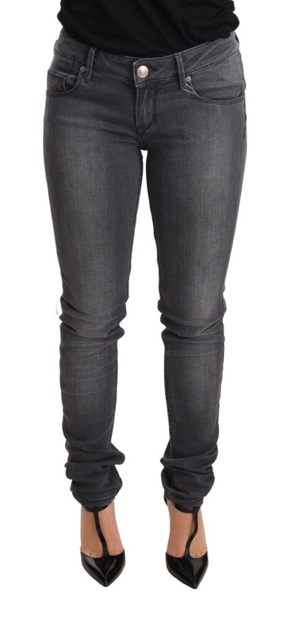 Gray Washed Cotton Slim Fit Low Waist Women Denim Trouser Jeans