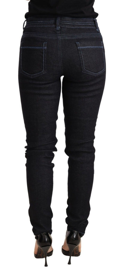 Blue Cotton Low Waist Slim Fit Denim Women Trouser Jeans