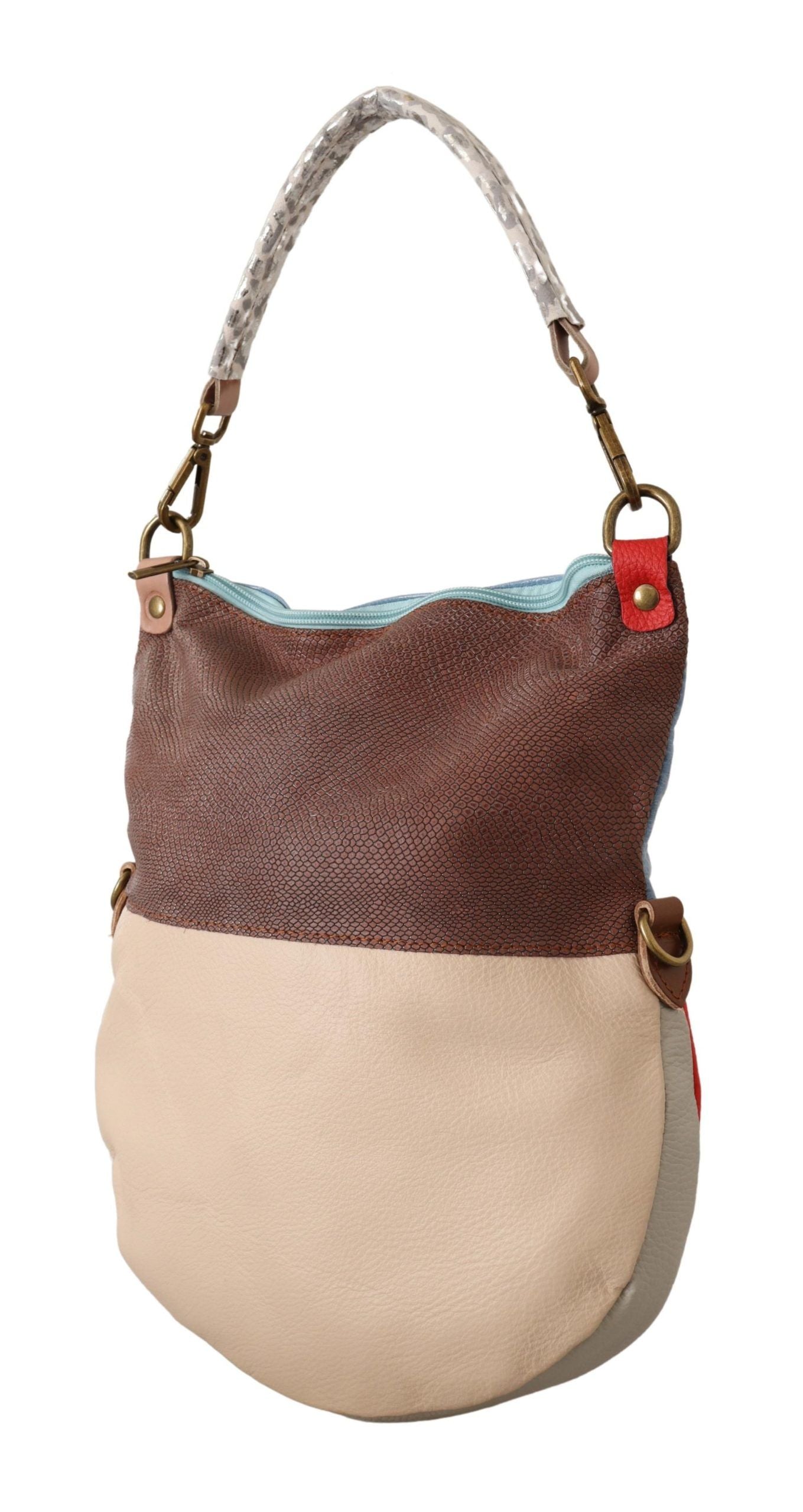 Travel Tote Handbag by EBARRITO for women in leather & metal gold & multicolor presents a ornamental silhouette, showcasing a secure zipper, ample , and versatile handle for a ornamental finish.
