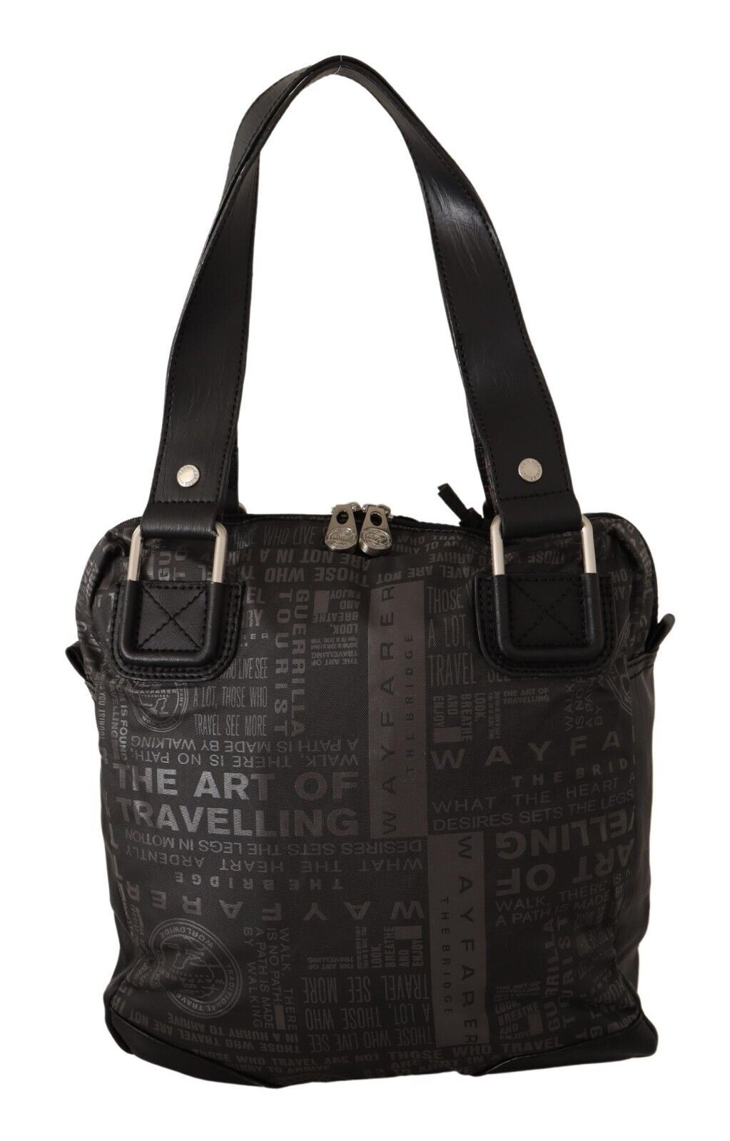 Compact Shoulder Bag by WAYFARER for women in leather black & gray showcases a statuesque silhouette, artfully detailed with a secure zipper, organized , and versatile handle for a statuesque look.