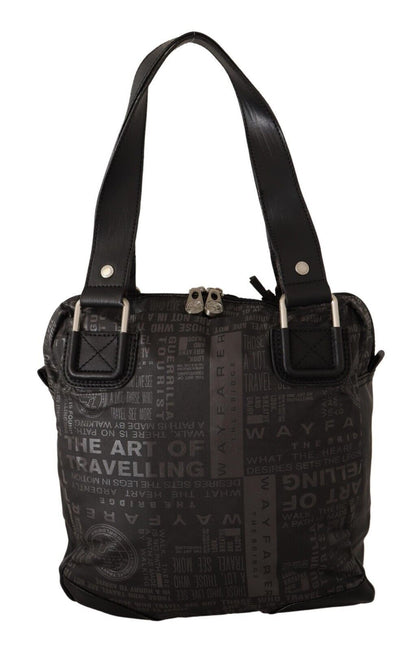 Compact Shoulder Bag by WAYFARER for women in leather black & gray showcases a statuesque silhouette, artfully detailed with a secure zipper, organized , and versatile handle for a statuesque look.