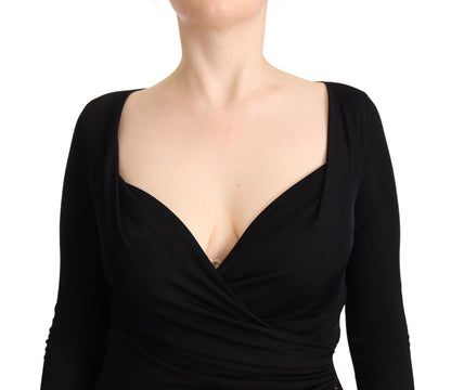 Black Long Sleeves Sweetheart Neck Midi Dress