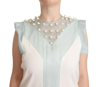 Multicolor Faux Pearl Sleeveless Shift Midi Dress