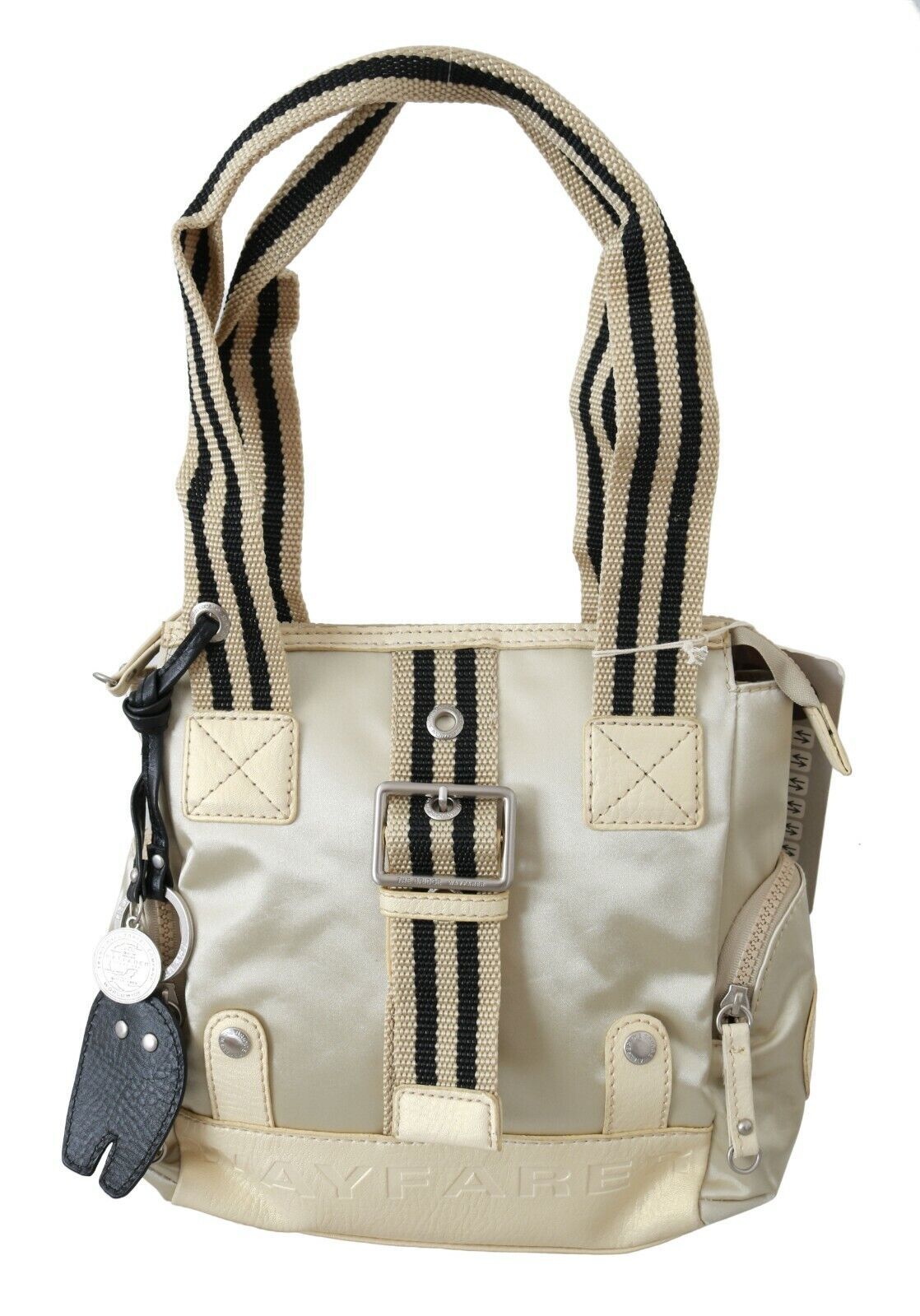 Tote Shoulder Bag by WAYFARER for women in fabric beige presents a statuesque silhouette, showcasing a secure zipper and statuesque with versatile shoulder-strap, adjustable-strap & handle for a sophisticated look.