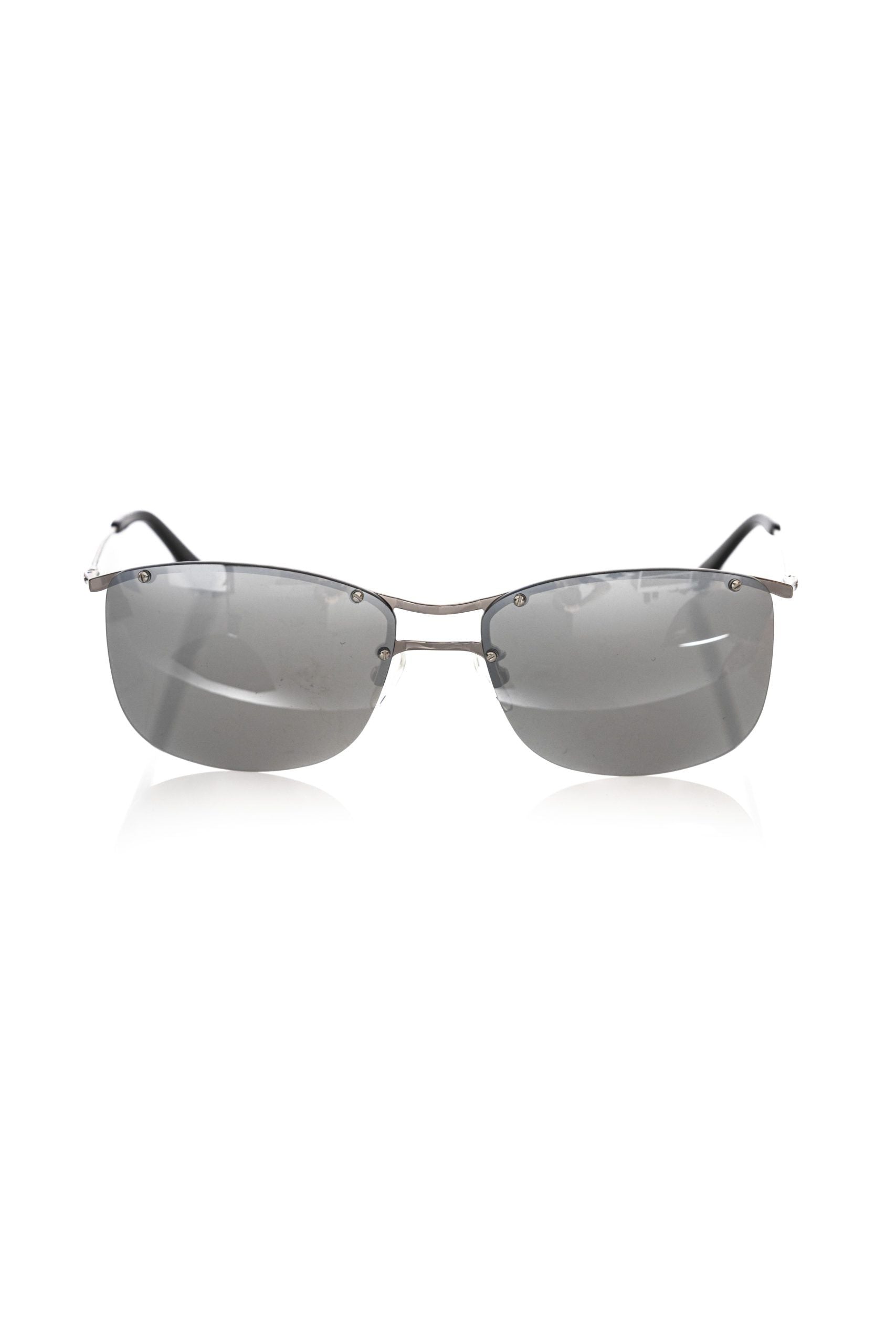 Sunglasses by Frankie Morello for men in polyamide & cupro gray & silver features an lustrous with silver coloured frame detailing and mirrored lens for a lustrous aesthetic.