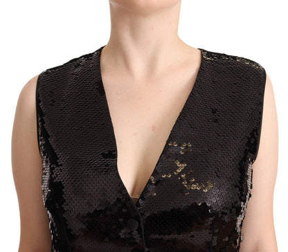 Dolce & Gabbana Dolce & Gabbana Black Sequin V-Neck Sleeveless Vest Tank Top