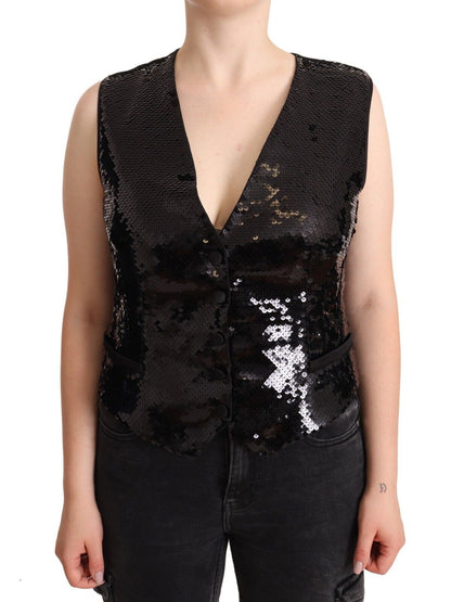 Dolce & Gabbana Dolce & Gabbana Black Sequin V-Neck Sleeveless Vest Tank Top
