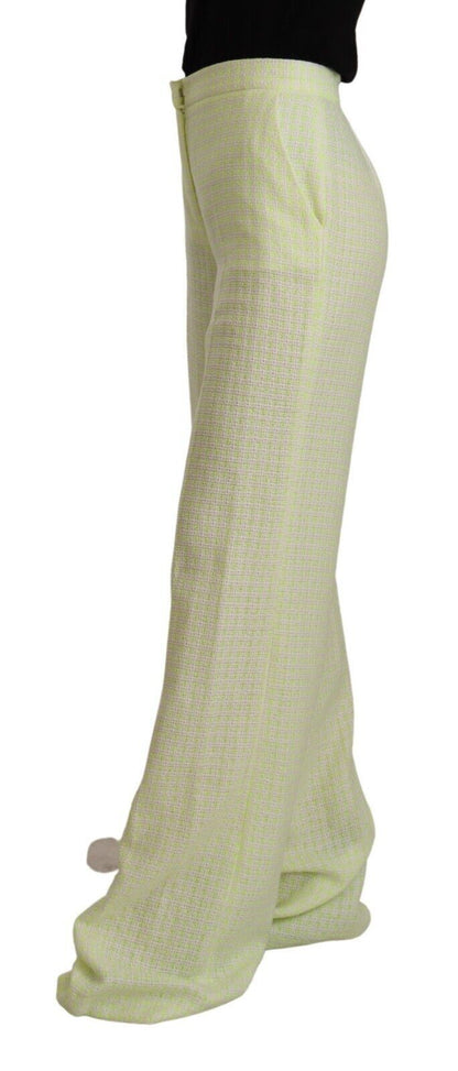 MSGM Ladies' Yellow Green Cotton High Waist Straight Long Pants