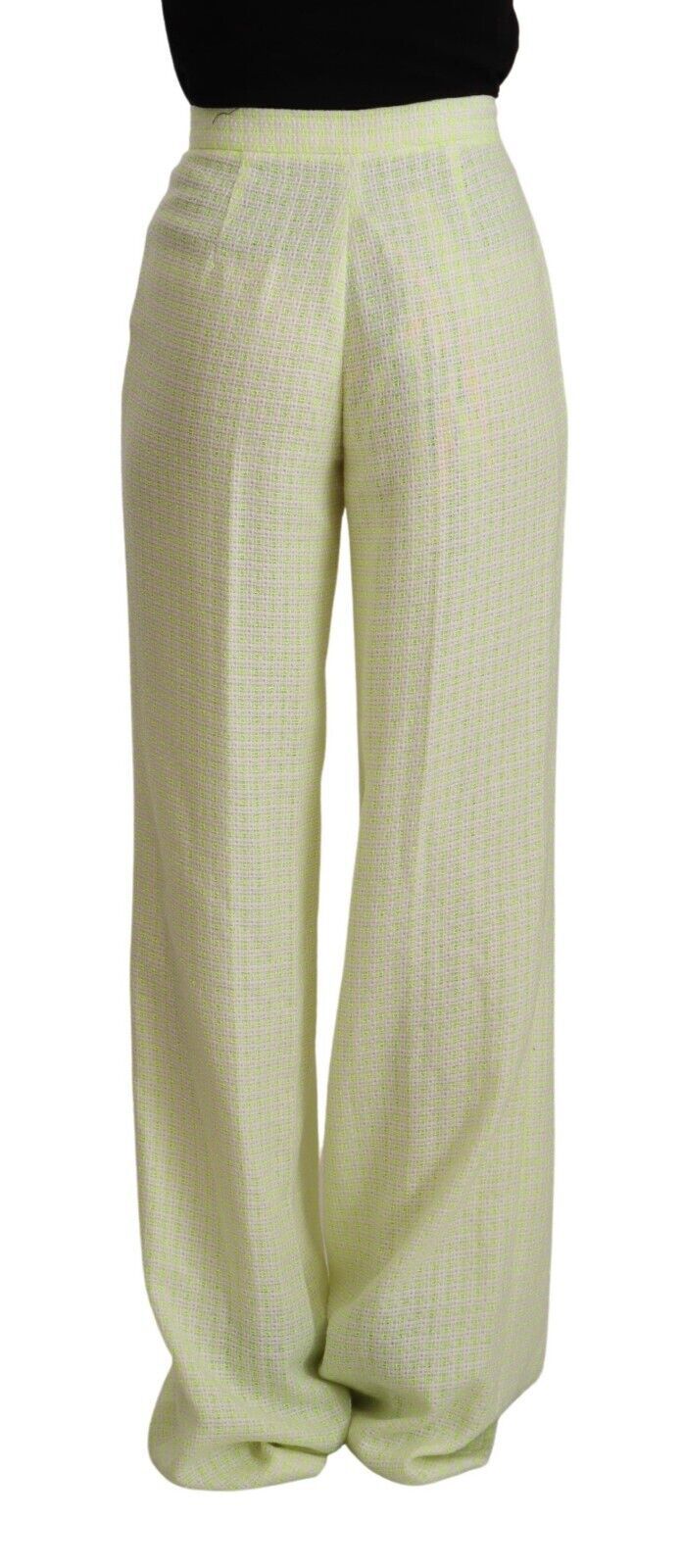 MSGM Ladies' Yellow Green Cotton High Waist Straight Long Pants