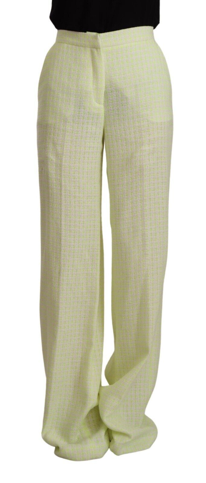 MSGM Ladies' Yellow Green Cotton High Waist Straight Long Pants