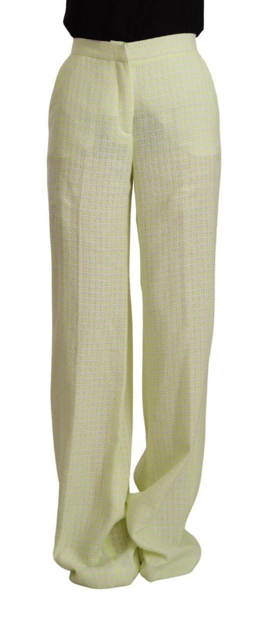 MSGM Ladies' Yellow Green Cotton High Waist Straight Long Pants