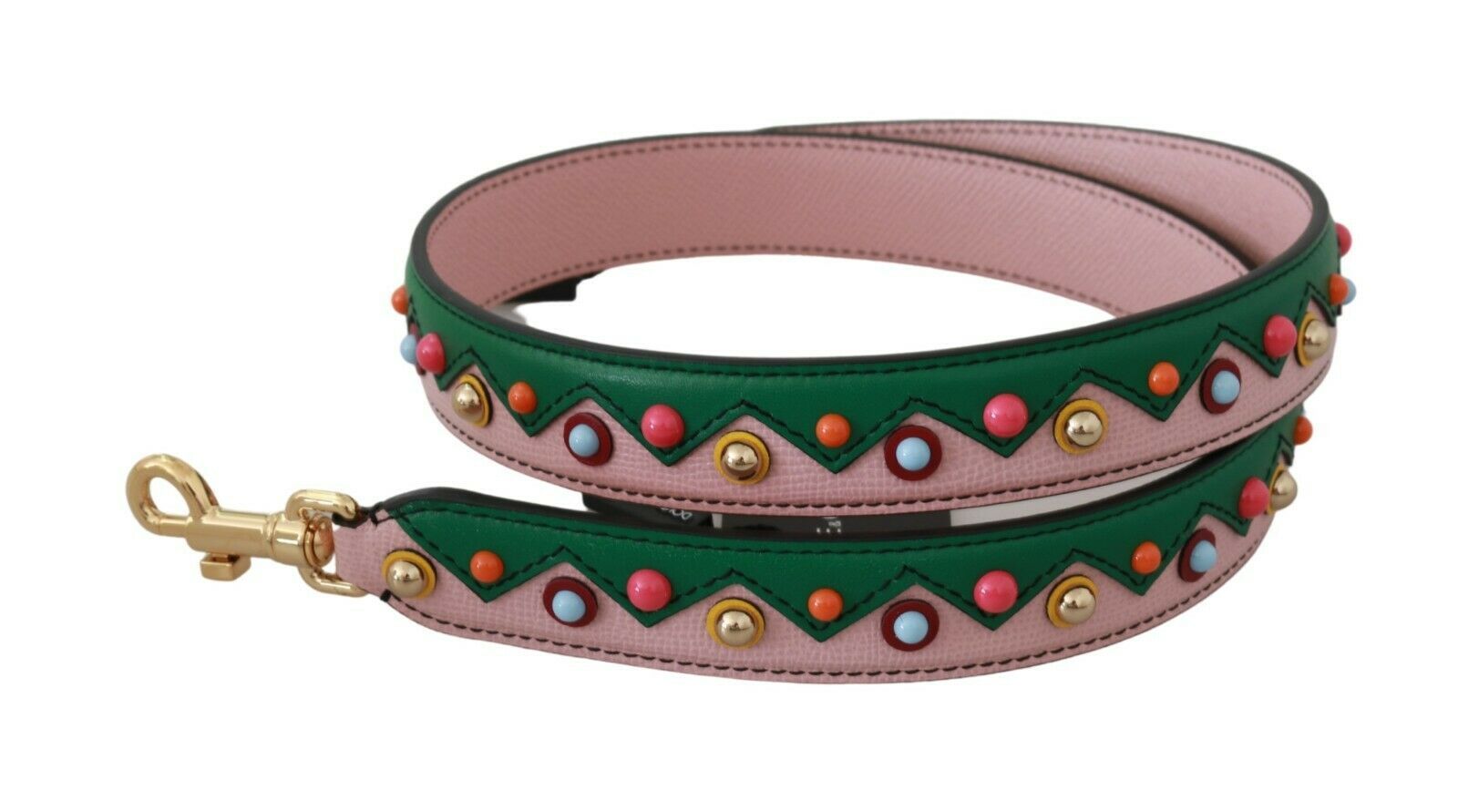 Shoulder Strap by Dolce & Gabbana for men in leather & metal gold, green, multicolor & pink features a chic design, presenting a refined view of the Leather Metal Shoulder Strap with a chic finish.