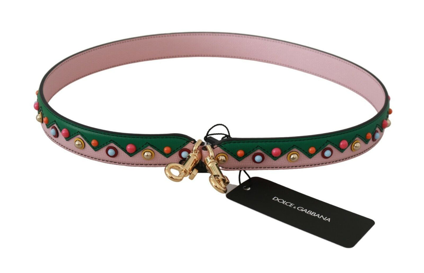 Shoulder Strap by Dolce & Gabbana for men in leather & metal gold, green, multicolor & pink features an stylish design, beautifully completing the signature look of the Leather Metal Shoulder Strap.