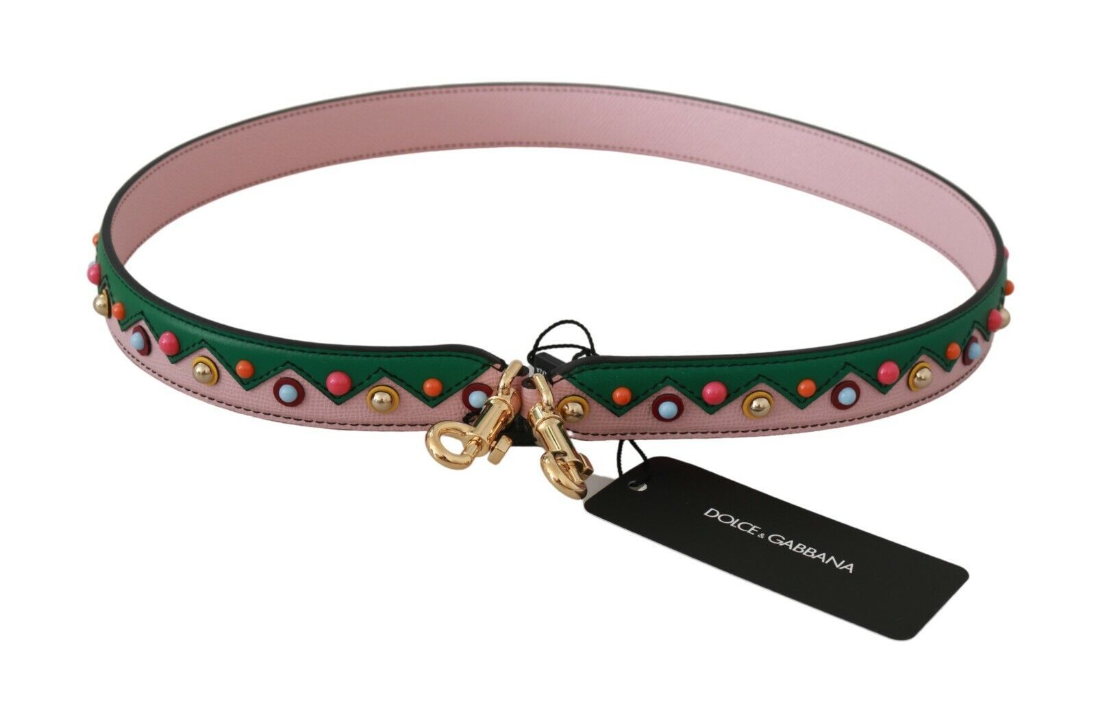 Shoulder Strap by Dolce & Gabbana for men in leather & metal gold, green, multicolor & pink features an stylish design, beautifully completing the signature look of the Leather Metal Shoulder Strap.