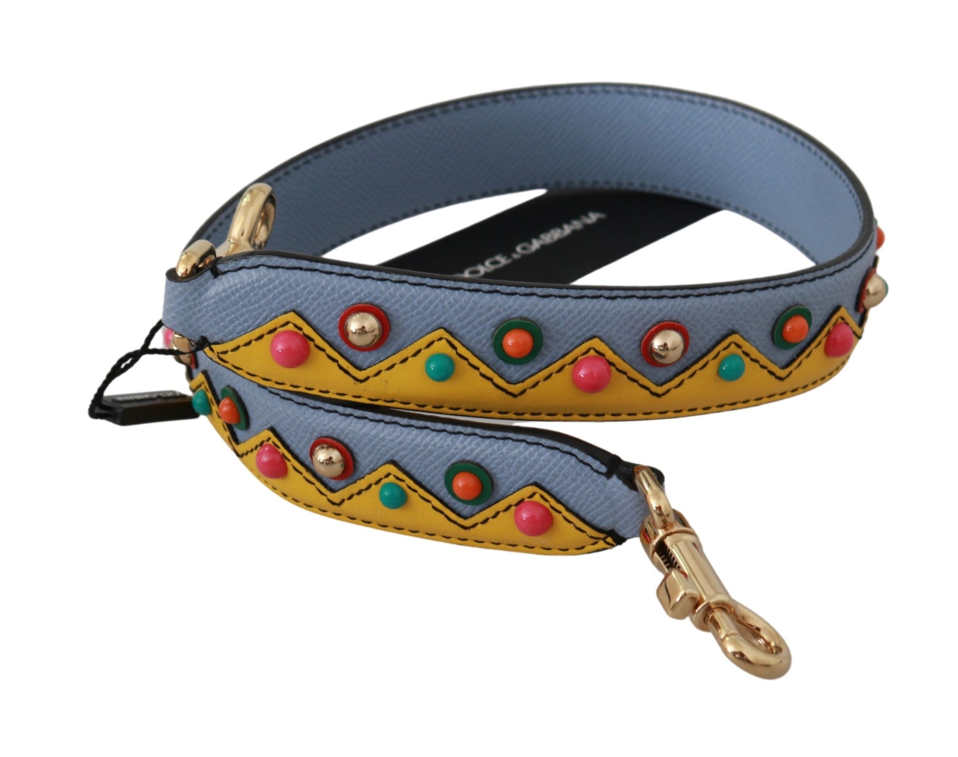 Shoulder Strap by Dolce & Gabbana for women in leather blue, multicolor & yellow features a dynamic silhouette, artfully enhancing the dynamic design of this Leather Shoulder Strap.