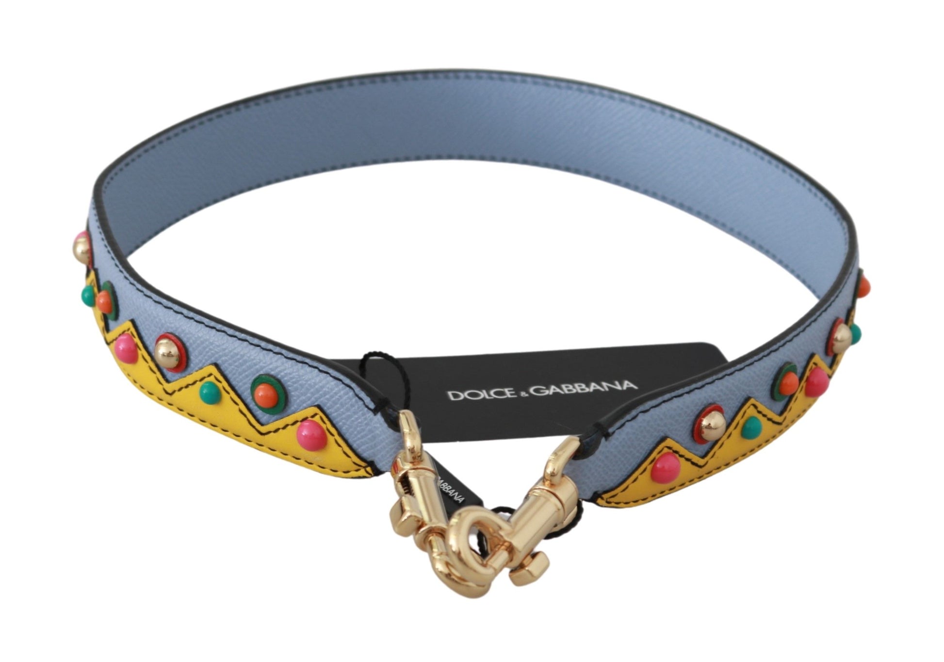 Shoulder Strap by Dolce & Gabbana for women in leather blue, multicolor & yellow showcases a enviable design, perfect for elevating any ensemble as part of the Leather Shoulder Strap collection.