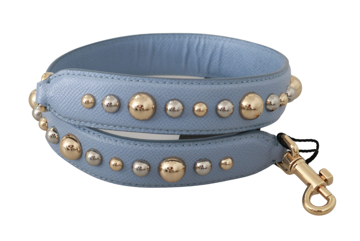 Shoulder Strap by Dolce & Gabbana for women in leather & metal blue & gold features a effortlessly chic design, perfectly complementing the signature look of the Leather Metal Shoulder Strap.