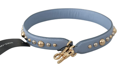 Shoulder Strap by Dolce & Gabbana for women in leather & metal blue & gold features a contemporary design, highlighting the distinctive style of the Leather Metal Shoulder Strap with a contemporary finish.