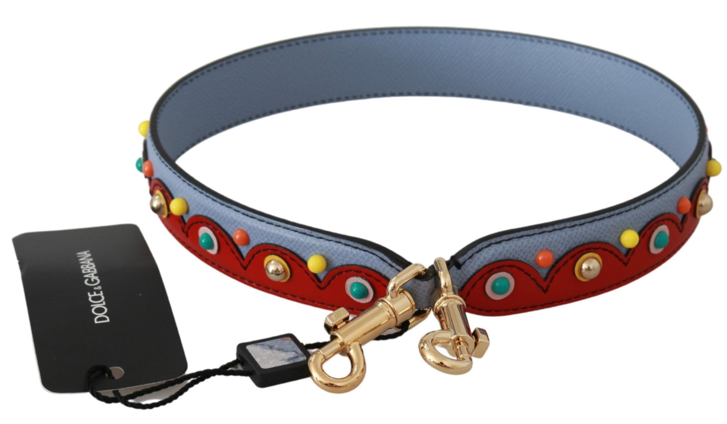 Shoulder Strap by Dolce & Gabbana for women in leather & metal blue, gold, multicolor & red features a dynamic silhouette, artfully enhancing the dynamic design of this Leather Metal Shoulder Strap.