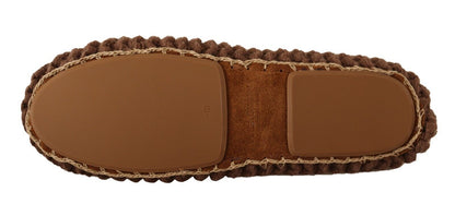 Dolce & Gabbana Brown Slip On Ballerina Flats Wool Knit Shoes