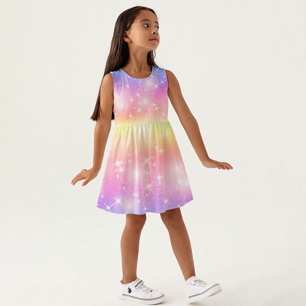 Aoibhín's Starry Rainbow Girls Sleeveless A-Line Dress