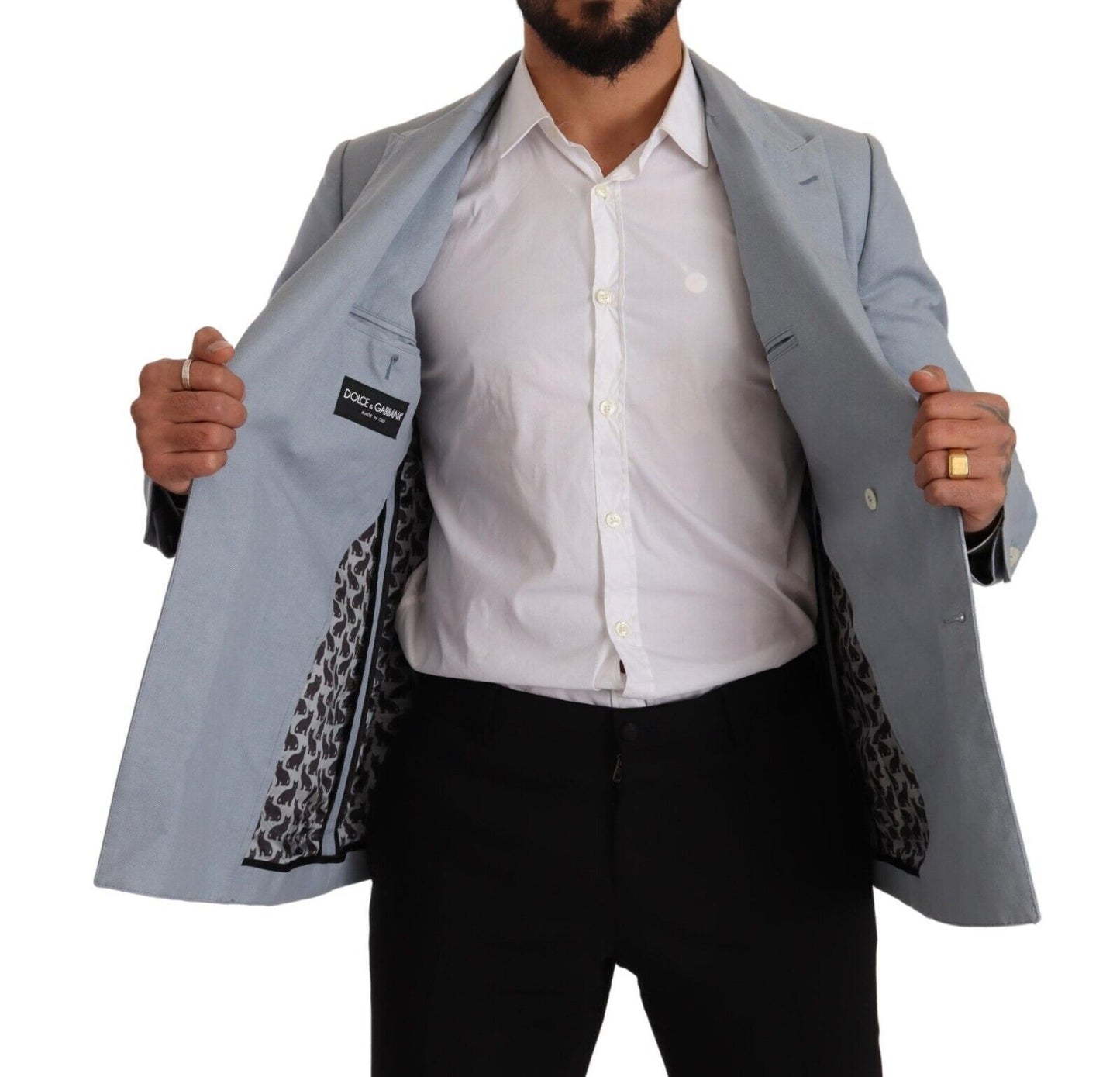 Dolce & Gabbana Men's Blue Cotton Linen Slim Fit Jacket Coat Blazer