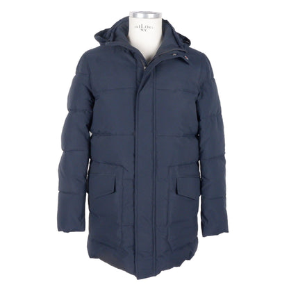 Hooded Jacket by Emilio Romanelli for men in polyester blue showcases a contemporary silhouette, detailed with a contemporary hooded neckline and premium lightweight & hooded for a sophisticated finish.