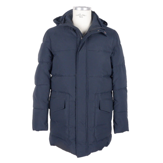Hooded Jacket by Emilio Romanelli for men in polyester blue showcases a contemporary silhouette, detailed with a contemporary hooded neckline and premium lightweight & hooded for a sophisticated finish.