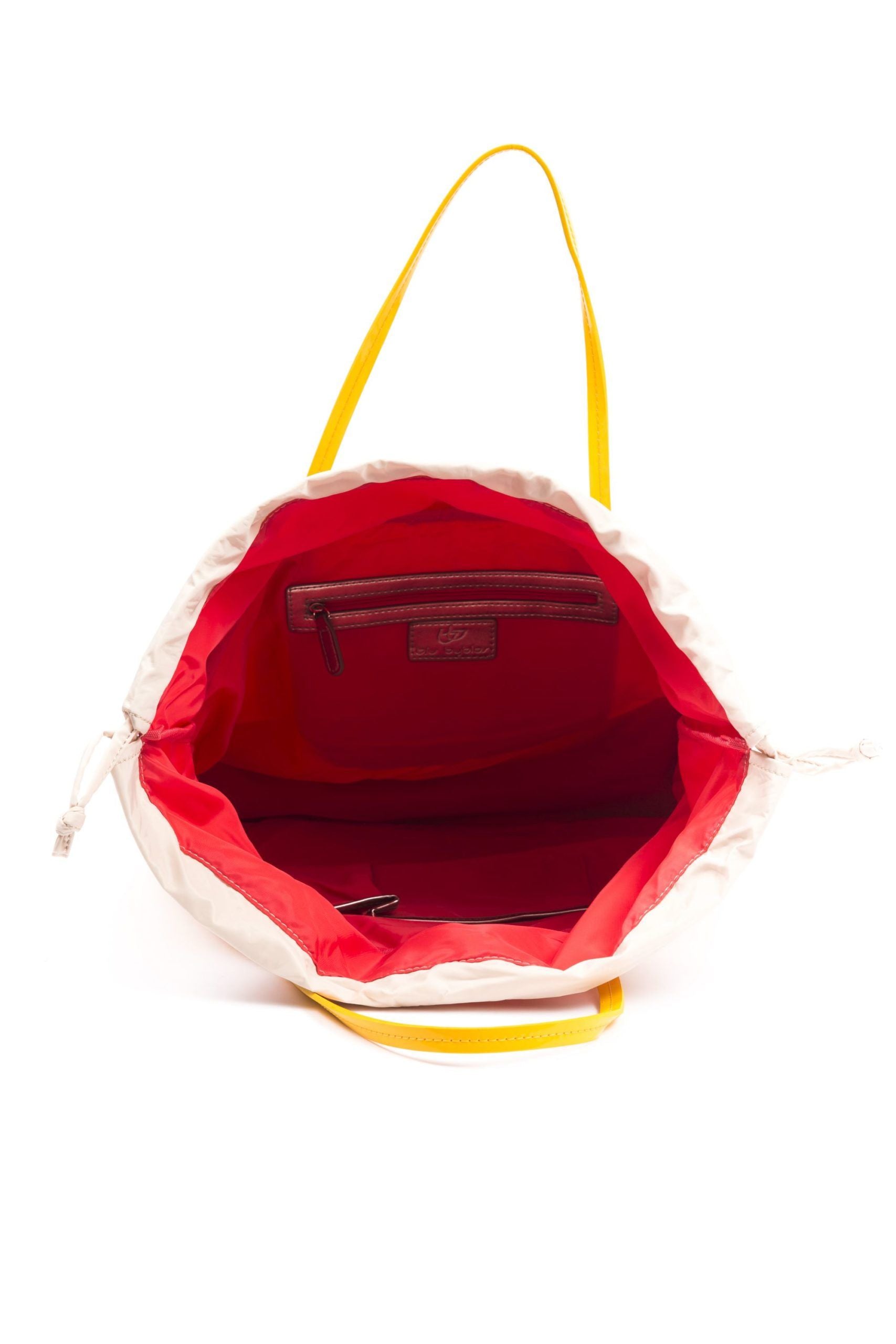 Shopper Tote Convertible Handbag by BYBLOS for women in faux patent leather yellow presents a exquisite silhouette, showcasing a secure and organized with versatile .