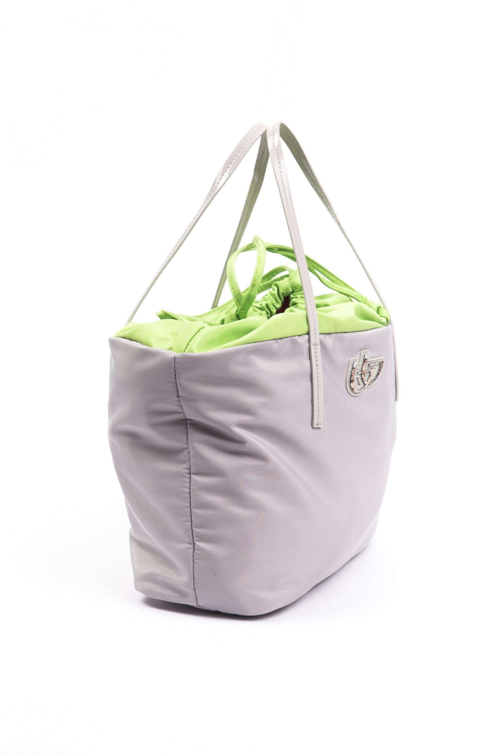 Evening Shopper Tote Convertible Handbag by BYBLOS for women in faux patent leather gray features a exquisite silhouette with a secure , ample , and versatile for a exquisite look.