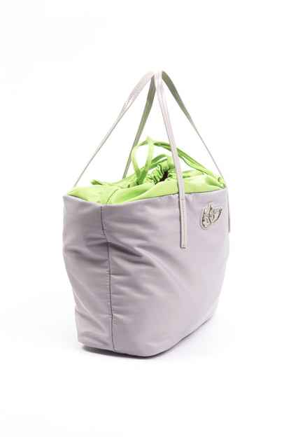 Evening Shopper Tote Convertible Handbag by BYBLOS for women in faux patent leather gray features a exquisite silhouette with a secure , ample , and versatile for a exquisite look.