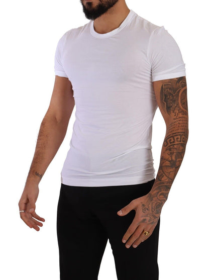 White Round Neck Cotton Stretch T-shirt