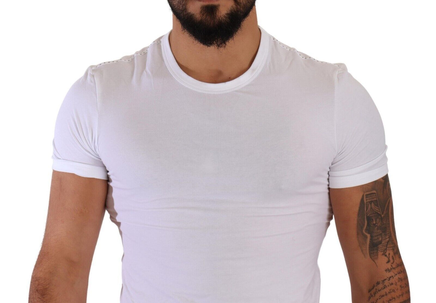 White Round Neck Cotton Stretch T-shirt