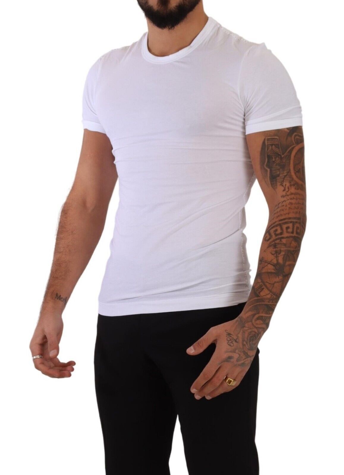 White Round Neck Cotton Stretch T-shirt