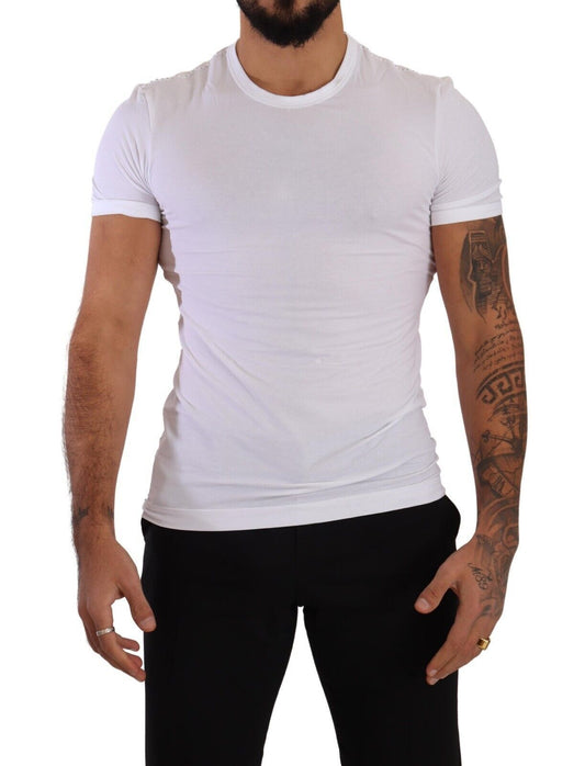 White Round Neck Cotton Stretch T-shirt