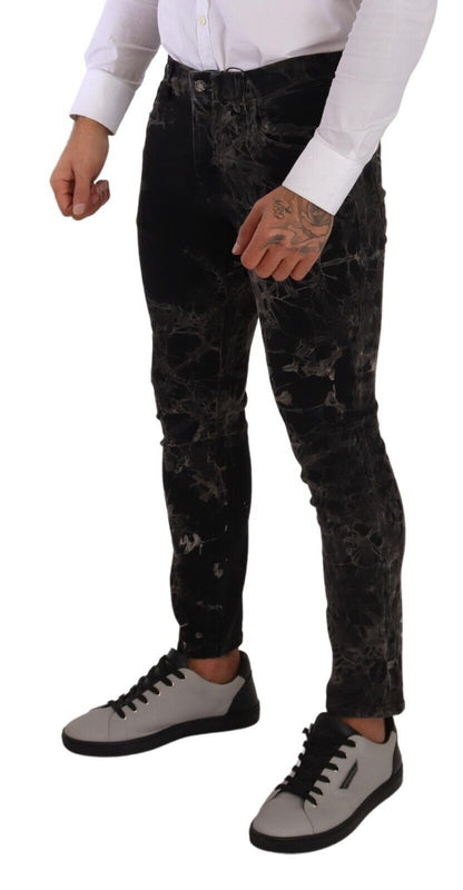 Black Patterned Skinny Slim Fit Jeans