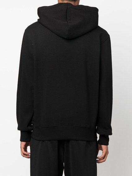 Sweatshirt Hoodie by Versace Jeans for men in cotton black features an luminous silhouette, showcasing a sophisticated hooded neckline and for a truly luminous look.