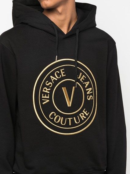 Sweatshirt Hoodie by Versace Jeans for men in cotton black features a authentic silhouette, showcasing a sophisticated and authentic detail for a refined finish.