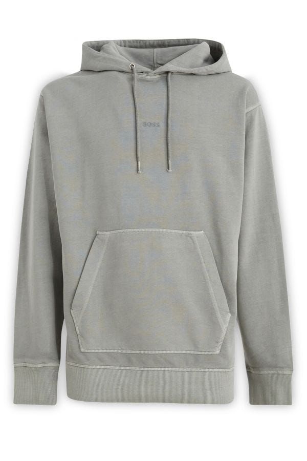Sweatshirt Hoodie by Hugo Boss for men in denim cotton gray features a authentic silhouette, showcasing a sophisticated hooded neckline and authentic detail for a refined finish.