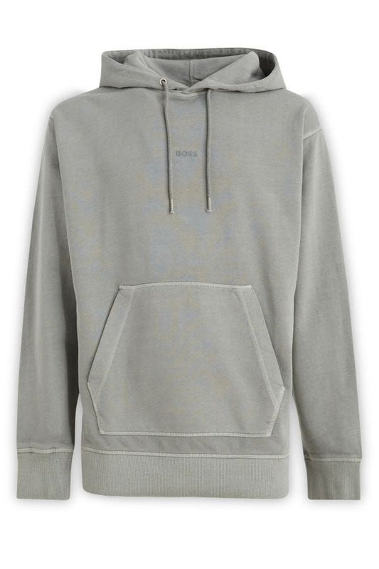 Sweatshirt Hoodie by Hugo Boss for men in denim cotton gray features a authentic silhouette, showcasing a sophisticated hooded neckline and authentic detail for a refined finish.