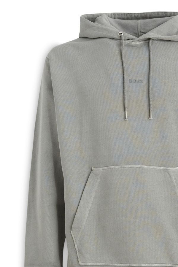 Sweatshirt Hoodie by Hugo Boss for men in denim cotton gray features a edgy silhouette, detailed with a edgy and for a refined finish.
