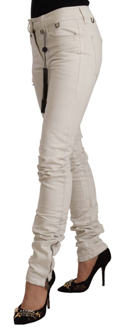 Karl Lagerfeld Women's White Mid Waist Cotton Denim Slim Fit Jeans