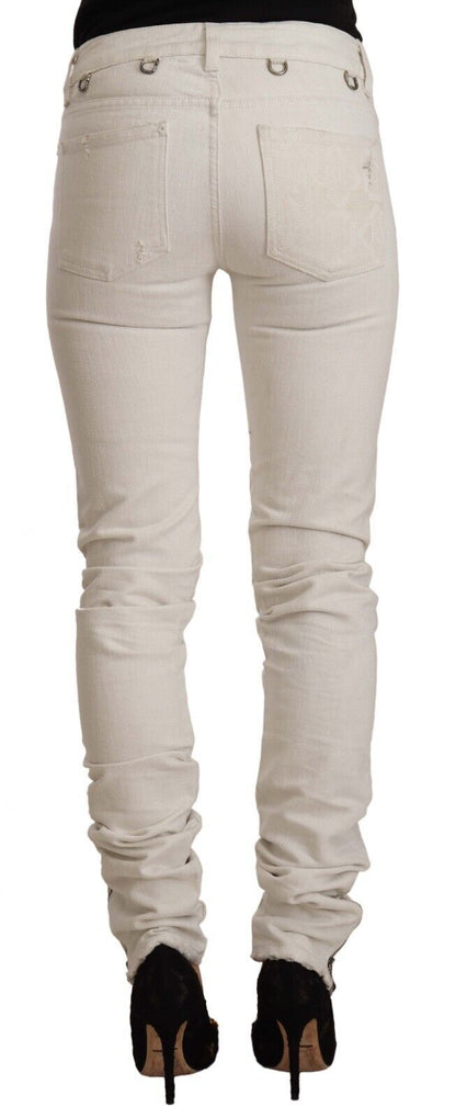 Karl Lagerfeld Women's White Mid Waist Cotton Denim Slim Fit Jeans