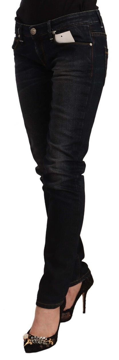 Acht Women's Black Washed Cotton Low Waist Slim Fit Denim Jeans