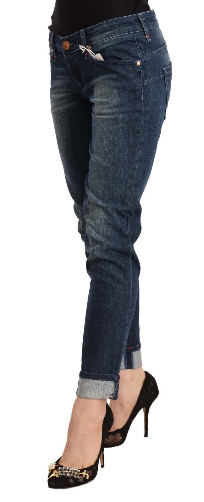 Acht Women's Blue Washed Low Waist Skinny Denim Folded Hem Jeans