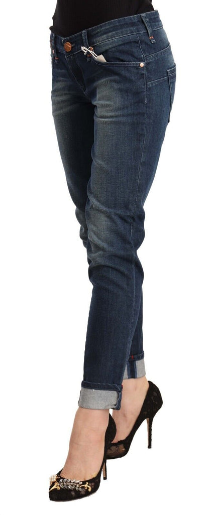 Acht Women's Blue Washed Low Waist Skinny Denim Folded Hem Jeans