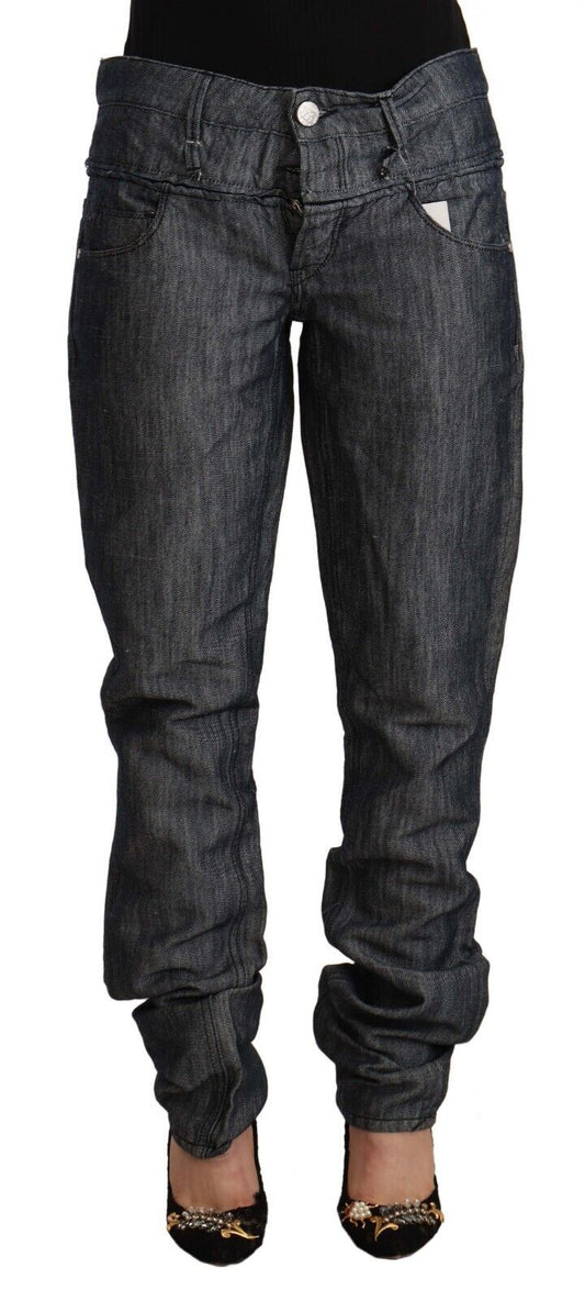 Acht Women's Dark Grey Ramie Mid Wide Waist Straight Denim Jeans