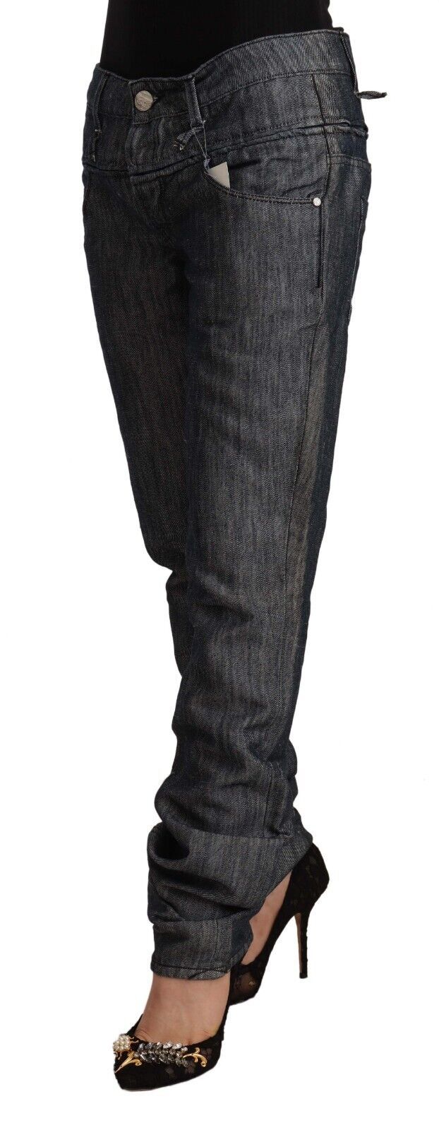 Acht Women's Dark Grey Ramie Mid Wide Waist Straight Denim Jeans